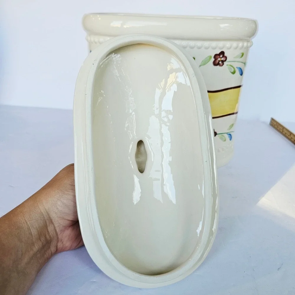 Nonni's Ceramic Biscotti Jar Floral Hand Painted Cookie Canister Farmhouse Decor